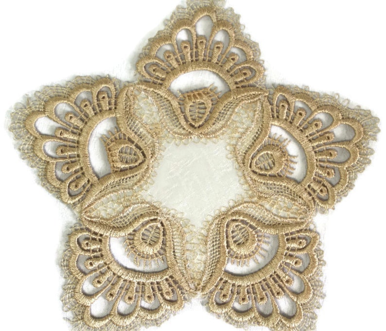 Place Mat Table Cloth Dresser Scarf Table Runner or Doily with Gold European Lace sewn on Antique White Fabric Various Sizes Available