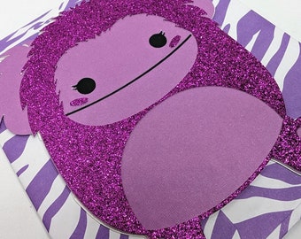 Adorable Handcrafted Sparkly Purple Squish Sasquatch Card