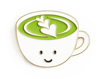 Matcha Latte Enamel Pin - cute cartoon green tea drink cup lapel