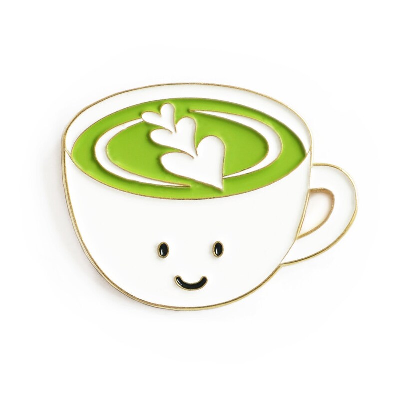 Matcha Latte Enamel Pin Cute Cartoon Green Tea Drink Cup Etsy