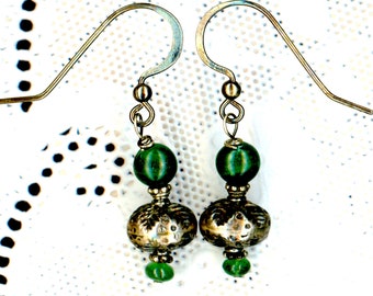 Malachite and Emerald Dangles