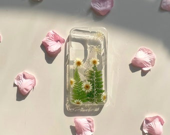 Cute Pressed Daisy Floral iPhone 16 15 14 13 12 11 Pro Max Case iPhone 13 12 mini Case iPhone XS Max XR iPhone 7 8 16 15 14 Plus iPhone SE