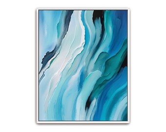 Art abstrait vagues de l'océan peint à la main : toile côtière texturée