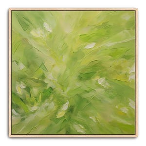 Abstract Hand Painted Green Art Painting Textured Large Artwork Wall Art, Olive Green Lime Green Neutral Nature Framed Canvas Wall Decor