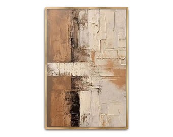Pintura acrílica abstracta pintada a mano: lienzo texturizado beige tostado
