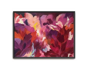 Hand Painted Abstract Floral Art: Framed Acrylic Canvas Decor