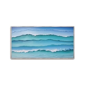 Hand Painted Ocean Waves Painting: Framed Coastal Abstract Wall Art