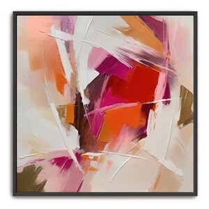 Hand Painted Abstract Acrylic Painting, Large Artwork Wall Art, Pink Red Magenta Orange Beige Brown White Purple Modern Framed Canvas Decor