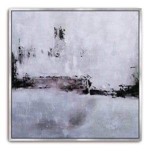 Abstract Hand Painted Gray Art, Neutral Gray Painting Textured Large Artwork Wall Art, White Cool Grey Black Framed Canvas Wall Decor