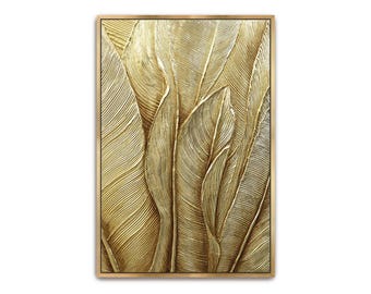 Luxury Gold Leaf Painting on Canvas - 3D Textured Metallic Gold Wall ...