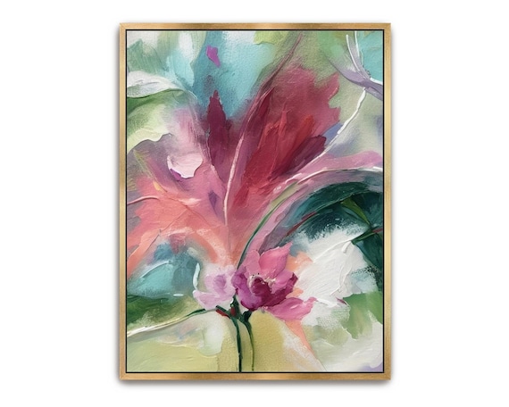 Hand Painted Floral Abstract Painting: Textured Framed Canvas Wall Art