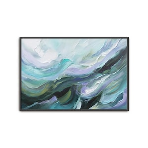 Hand Painted Abstract Ocean Waves Acrylic Painting: Framed Canvas Wall Art