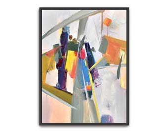 Hand Painted Abstract Acrylic Painting: Colorful Modern Framed Canvas Art