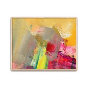 Abstract Hand Painted Colorful Pink Orange Art Painting Textured Large Artwork Wall Art, Peach Coral Magenta Yellow Framed Canvas Wall Decor