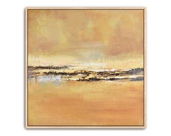 Textured Abstract Painting: Hand Painted Desert Landscape, Framed Canvas Wall Art