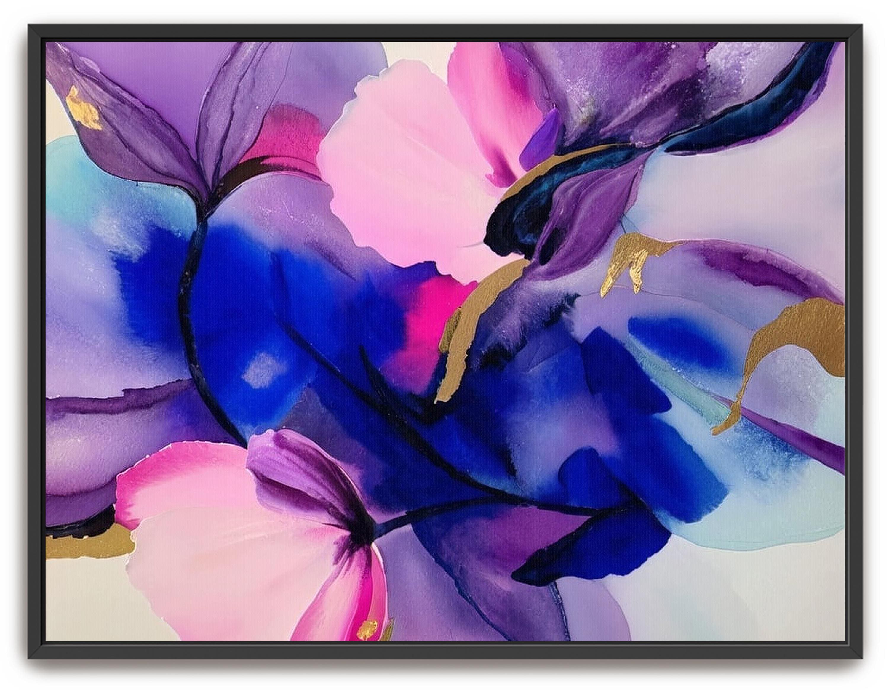 期間限定☆値下げ☆抽象的な花の絵画 ゴールドフレーム 水彩画