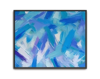 Hand Painted Abstract Acrylic Painting: Aqua Teal Purple Framed Canvas