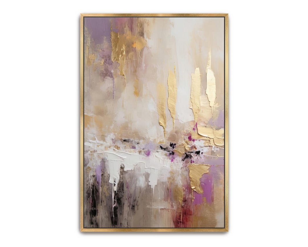 Hand Painted Abstract Gold Framed Canvas Art: Textured Wall Decor - Etsy