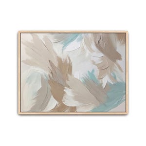 Abstract Hand Painted Light Beige Neutral Aqua Blue Art Painting Large Artwork Wall Art, Sand Brown Tan Blue Teal Framed Canvas Wall Decor