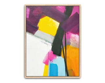 Handgemalte abstrakte Kunst: Bunte gerahmte Leinwand Wanddekor