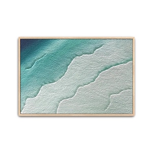 Abstract Hand Painted Aqua Ocean Art Painting Textured Large Artwork Wall Art, Beach Coastal Water Waves Light Blue Framed Canvas Wall Decor