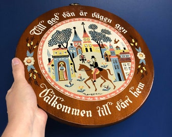 Sale! Berggren Dutch Folk Wall Art Plaque - Farmhouse Decor, Town Illustration - Wood Plate board - Norwegian Primitive Scandinavian Welcome