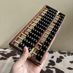 Vintage brown wooden Chinese Abacus - wall art - counting - play - teaching - decorative - brass