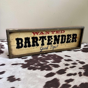 Letrero de "Se busca camarero" estilo salón de los años 70 - Decoración de cueva de hombre - Letrero de bar de pared - Letrero vaquero - Letrero kitsch