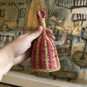 7&quot; Pink handwoven rattan shaker instrument - Ghana African Caxixi - rattle jingle