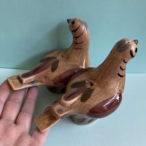 2 pottery bird figurine shakers - Doves - Folk art  - ceramic collectable - boho home decor - Salt & pepper shakers - Cleminson pottery
