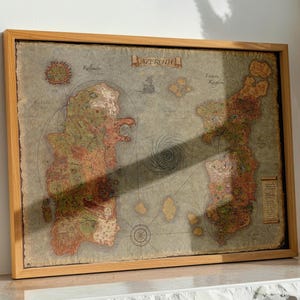 Impression sur toile de carte du monde d'Azeroth - oeuvre d'art murale World of Warcraft, décoration de jeu pour les nerds, affiche de carte WoW, oeuvre d'art de la salle de jeu fantastique, prête à accrocher