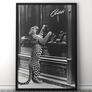 Vintage 1950s Panther Poster - Black and White Fashion Print - Jewelry Shop Canvas Wall Art - Ready to Hang, Vintage Photography