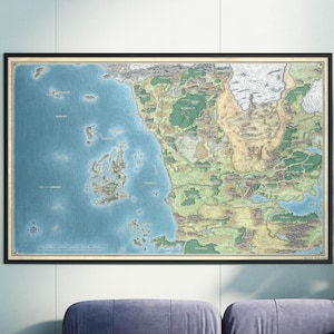 Canvasafdruk kaart vergeten rijken – Fantasy World Map Art, Faern Wall Decor, DnD Sword Coast poster, RPG Dungeon Wall Art
