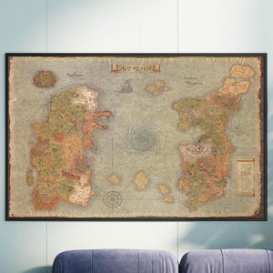 Explorez Azeroth - toile de carte World of Warcraft - oeuvre d'art murale Fantasy Gaming - grande impression Warcraft - décoration de chambre de joueur - prête à accrocher