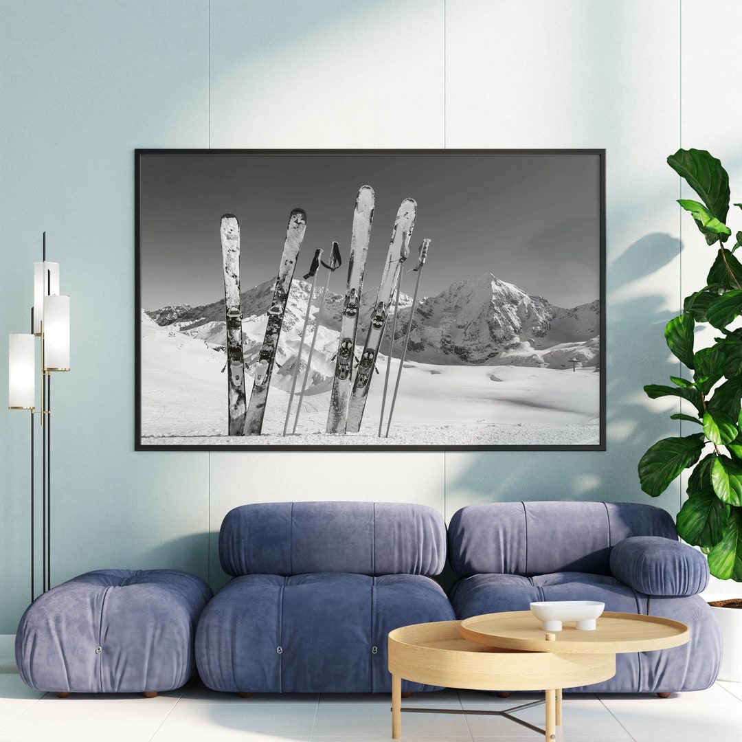 Vintage Skiing Poster Retro Black and White Wall Art Apres Ski Lodge ...