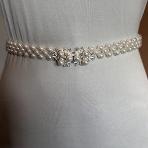 Art Deco Pearl Wedding Belt: Skinny Stretchy Waist Accessory