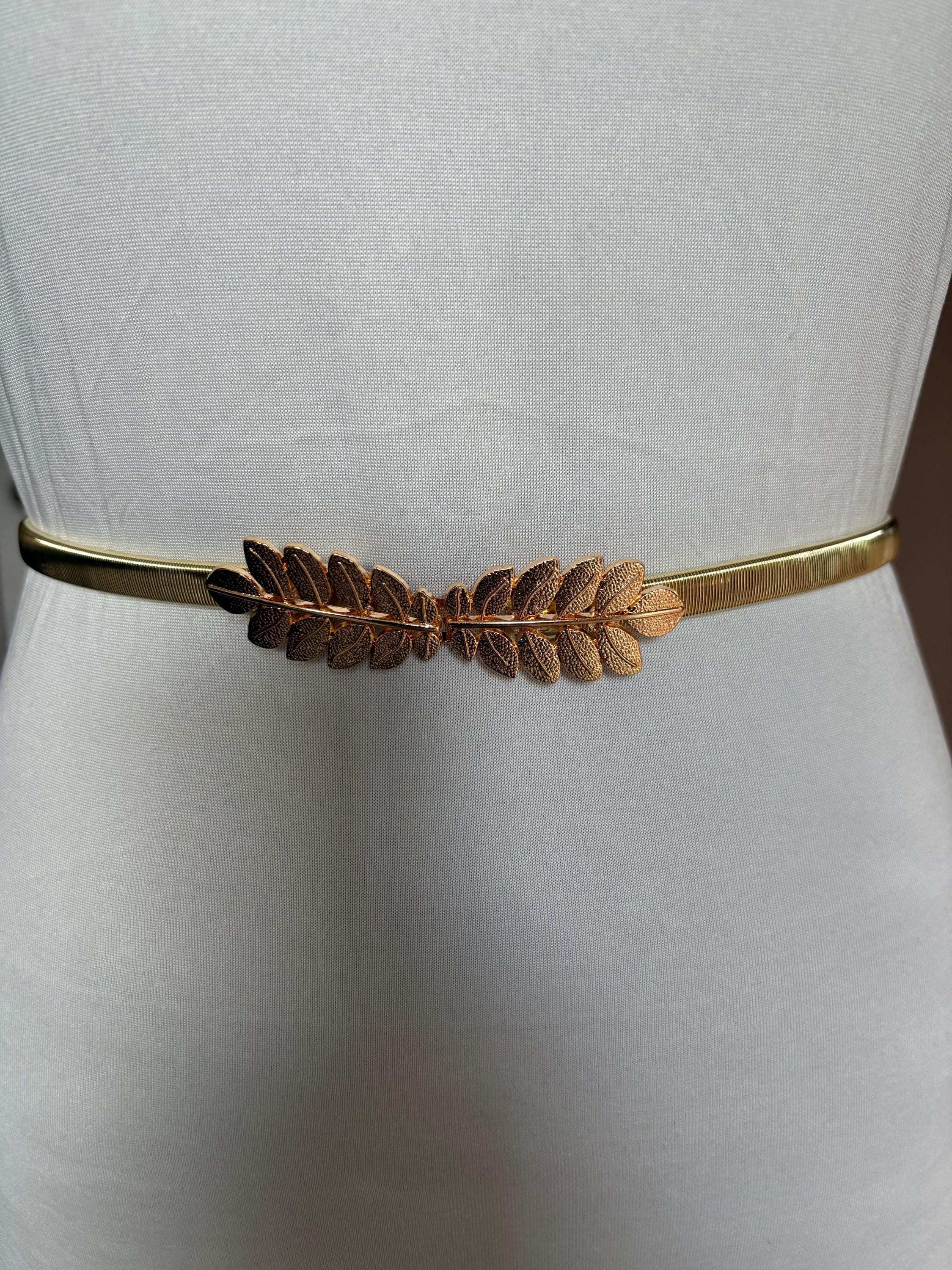Gold Leaf Buckle Stretch Belt: Elegant Women