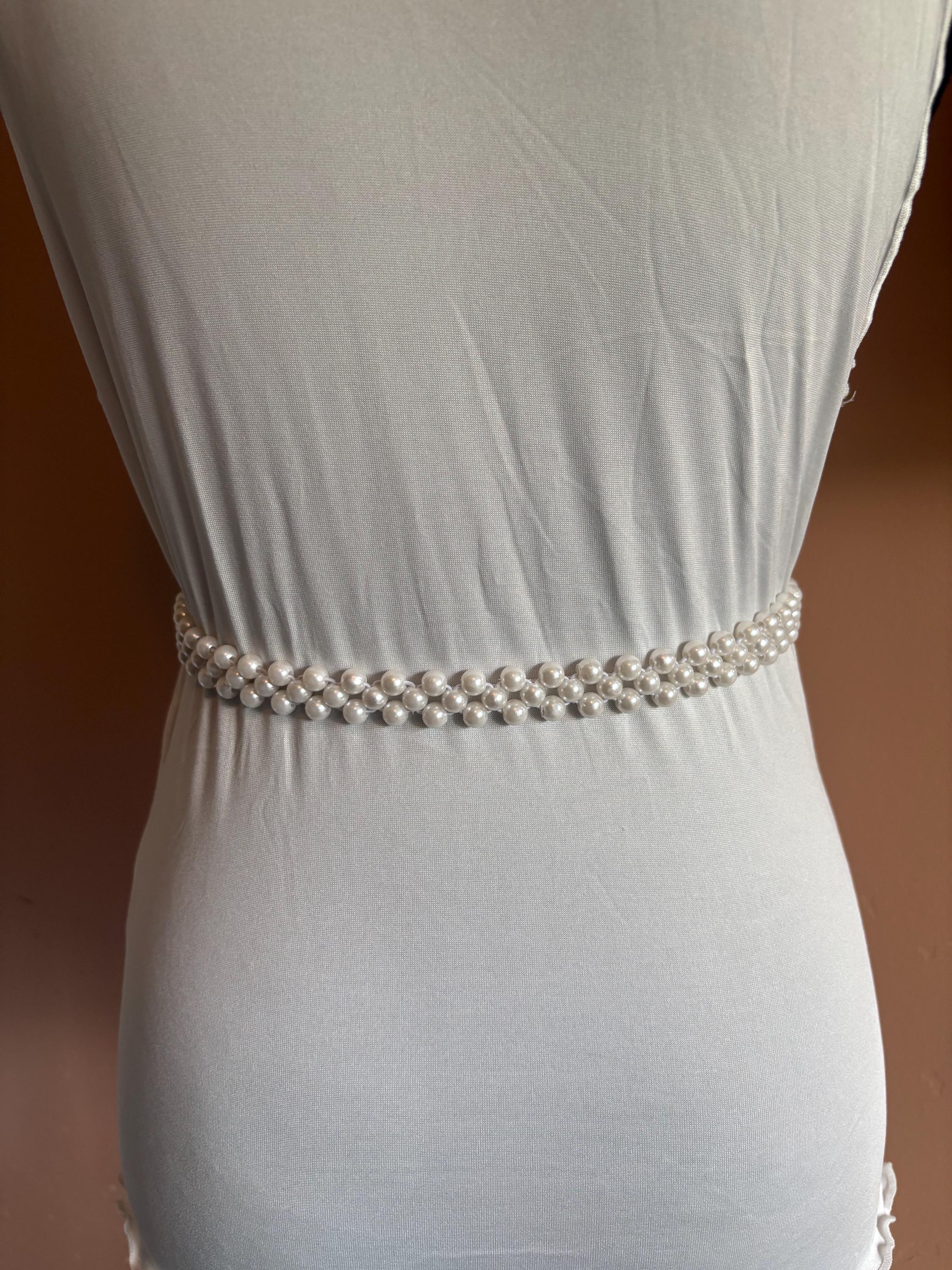 Art Deco Pearl Wedding Belt: Skinny Stretchy Waist Accessory 