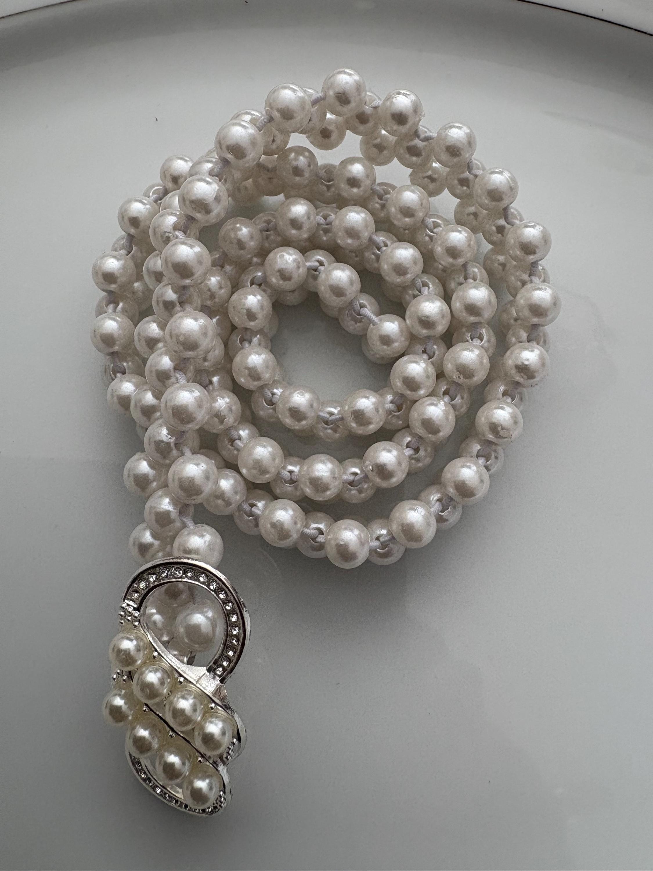Vintage Pearl Stretch Belt: Woven Elastic Skinny Belt With  display picture 1