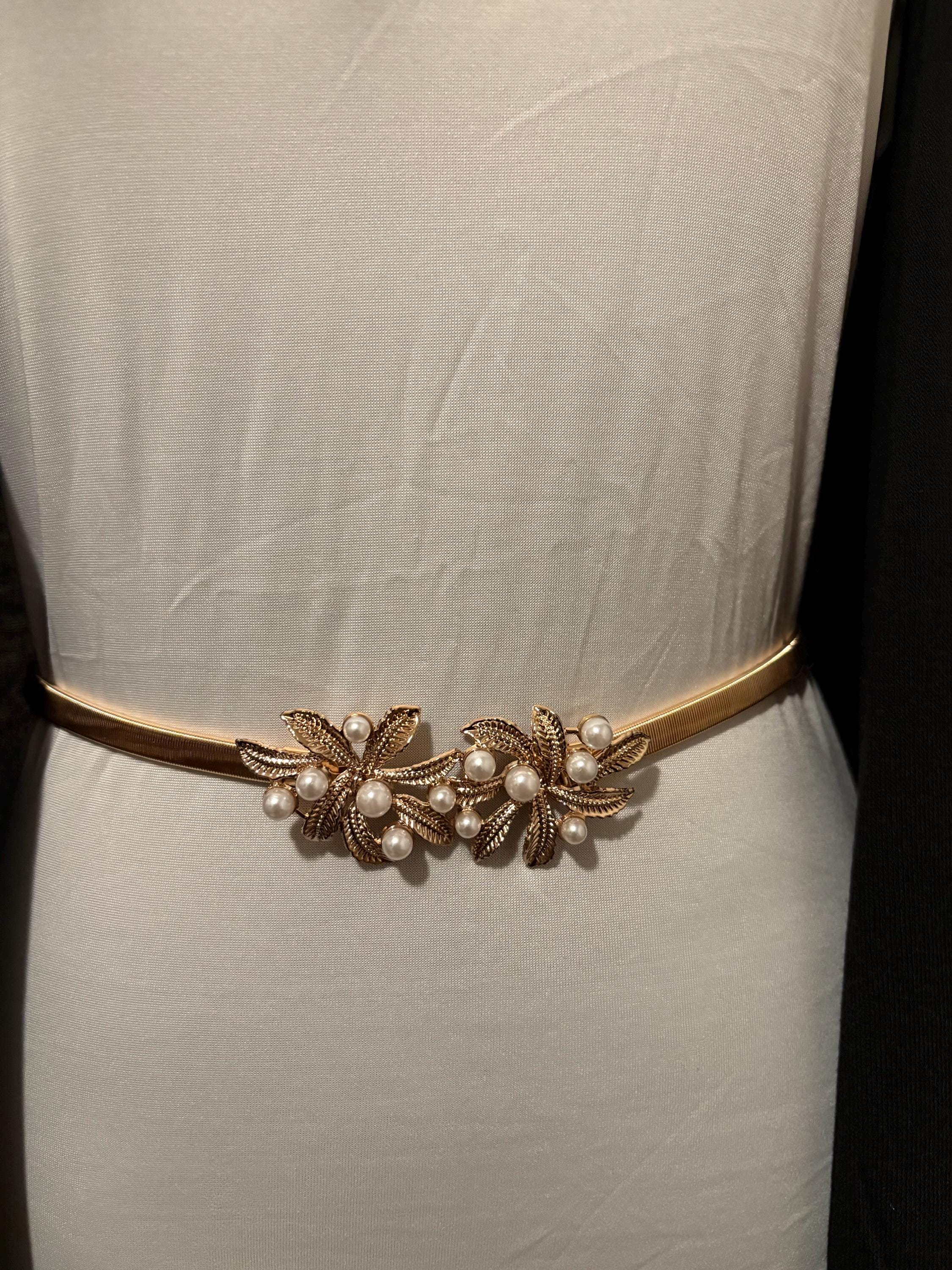 Vintage Gold Stretch Belt: 1980s Faux Pearl Beaded Buckle - Etsy display picture 2