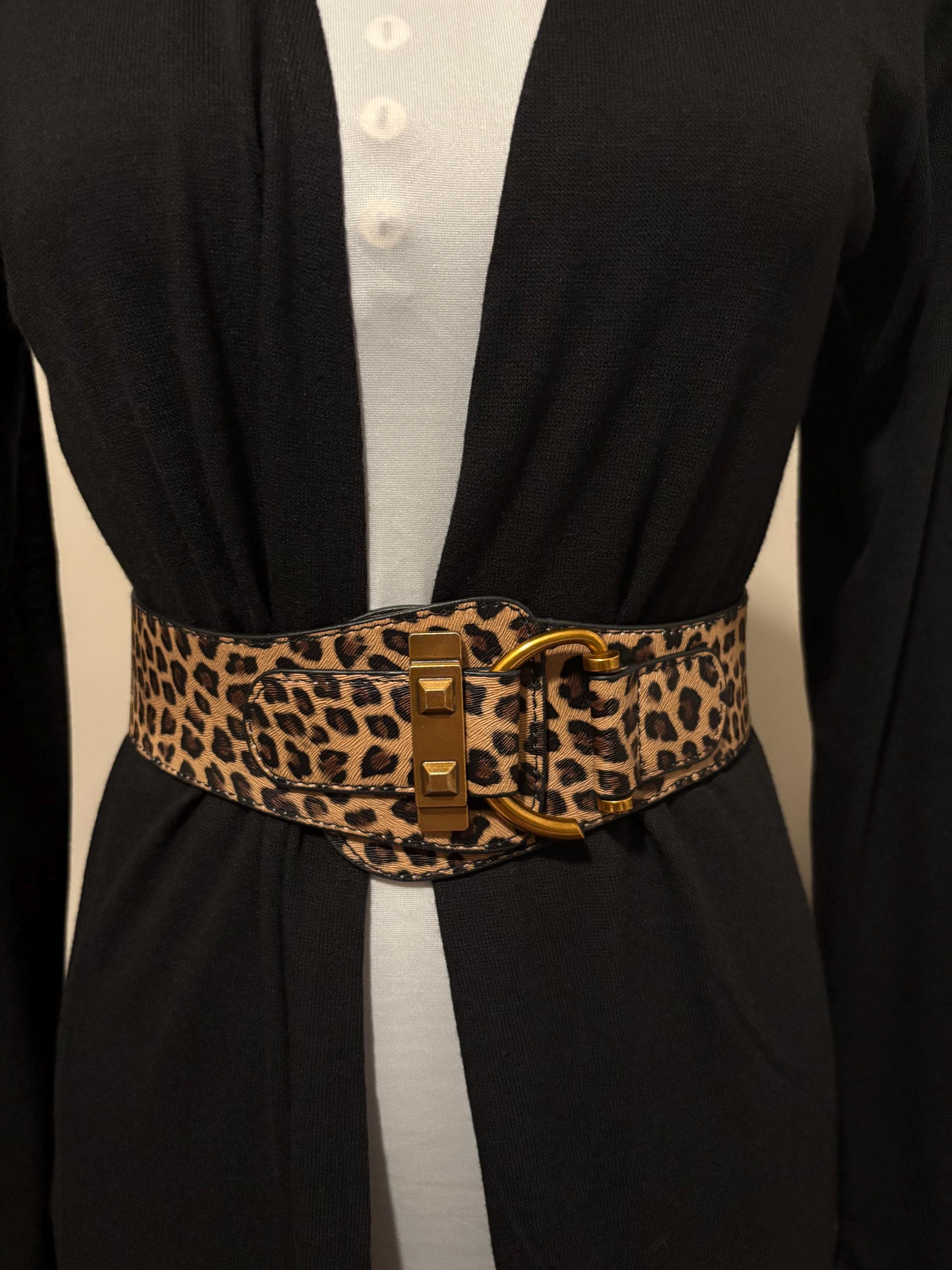 9236 Wide Elastic Stretch Vintage Antique Retro Buckle Belt (black- Leopard Wide Leopard Print Elastic Cinch Belt: Retro Statement  main image 4