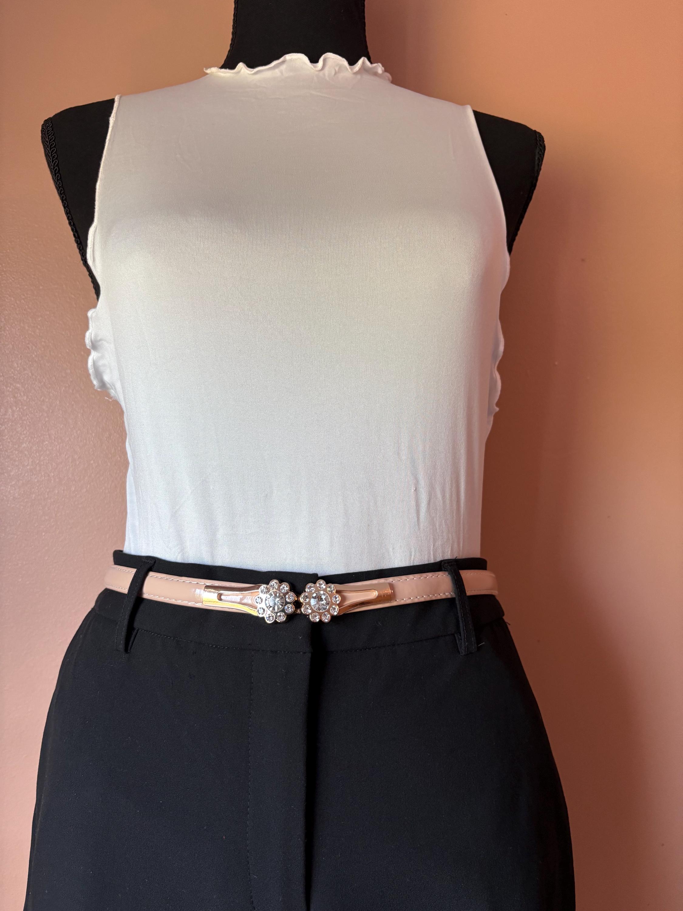 Rhinestone Elastic Skinny, Faux Leather Waist Belt for Women 