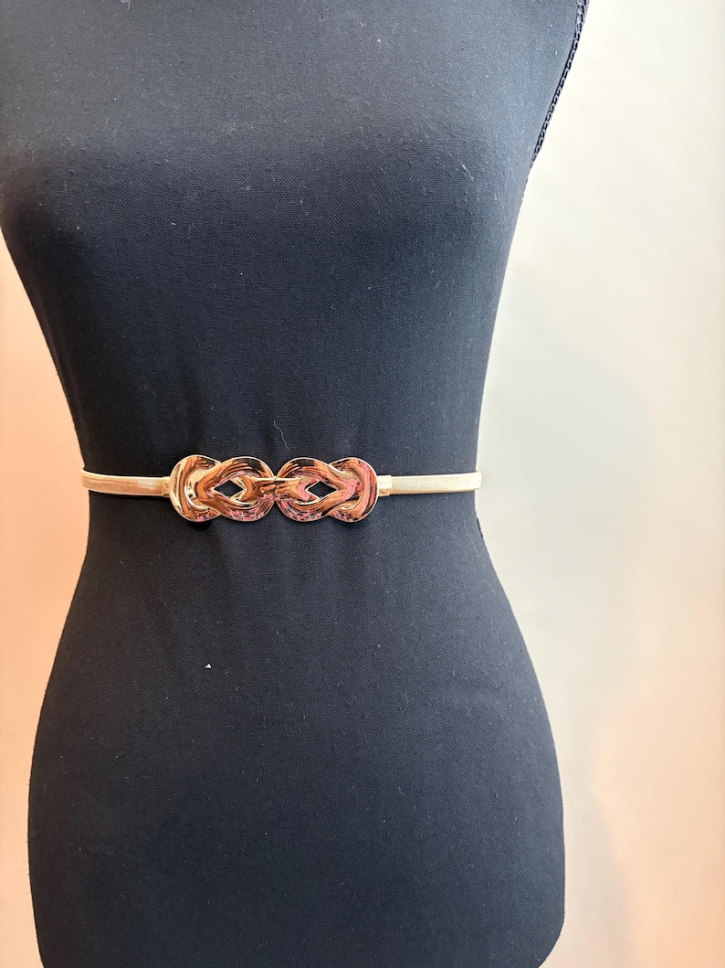 Gold, Elastic, Women's Belt: Vintage Style Woven Waist Accessory image 6