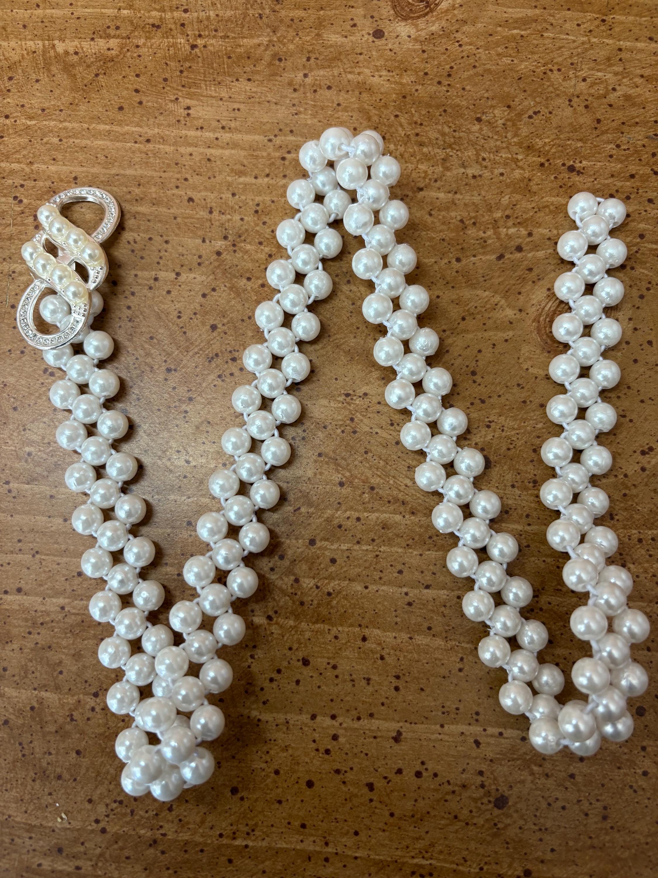 ✨Vintage Mother of Pearl  White Woven Stretch Elastic Belt 25\