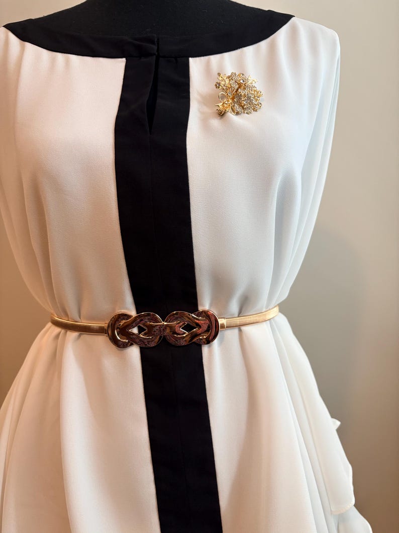 Gold, Elastic, Women's Belt: Vintage Style Woven Waist Accessory Style B