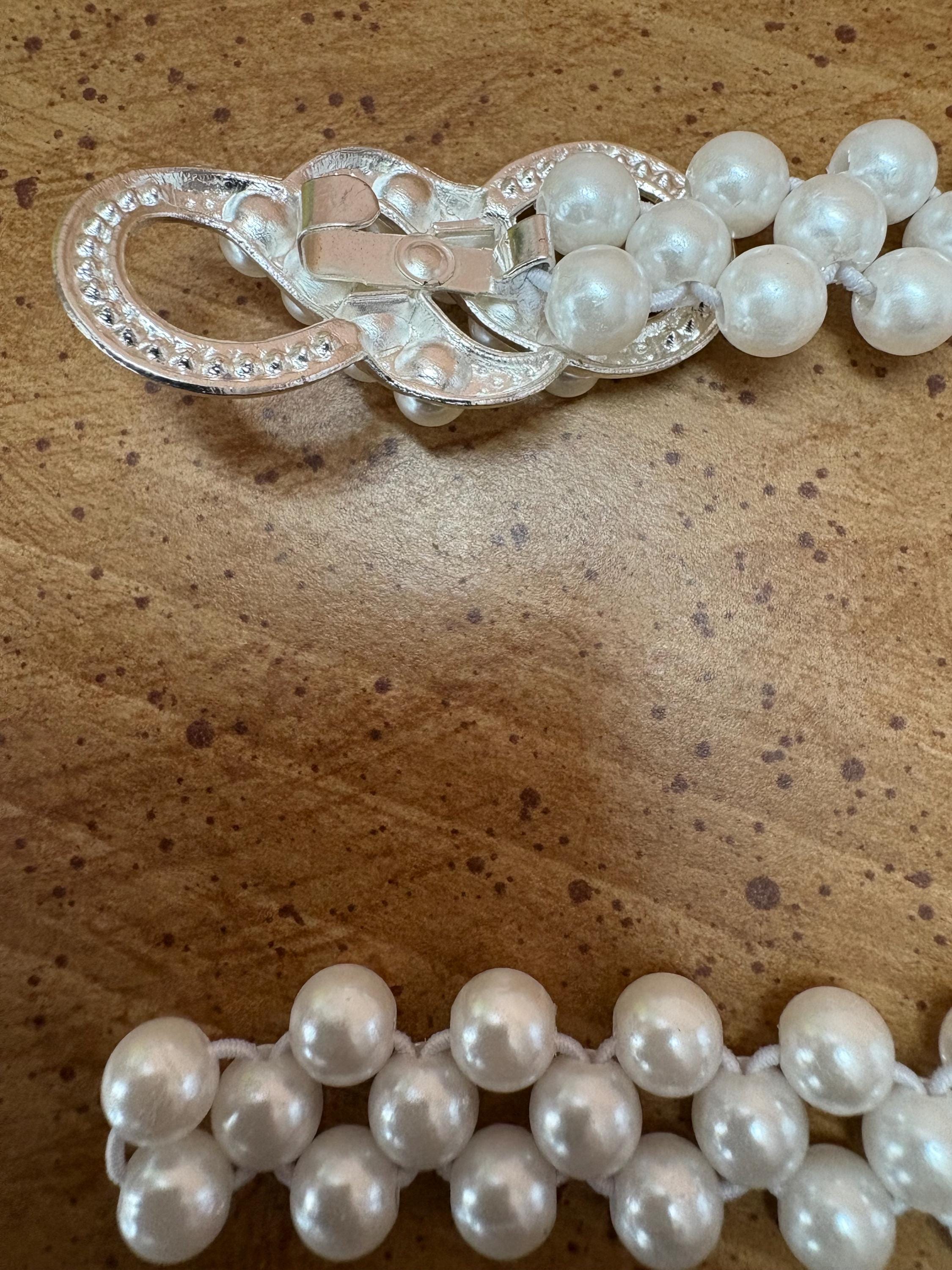 ✨Vintage Mother of Pearl  White Woven Stretch Elastic Belt 25\