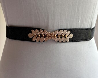Statement Vintage Scalloped Stretch Skinny Belt Gold Tone Metal Engraving Vintage Gold Colored Metal Scalloped Stretch Belt With  main image 4