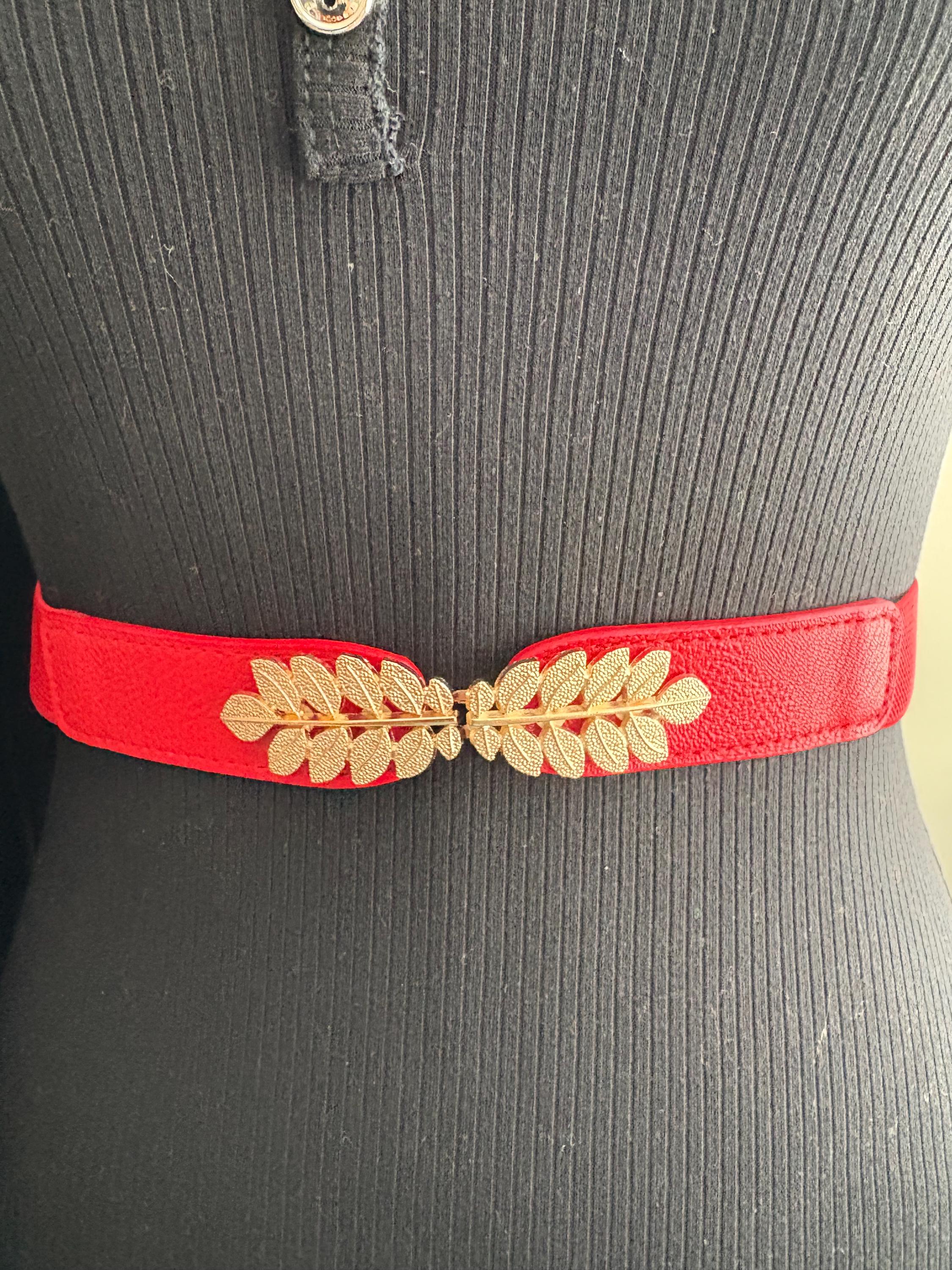 Red Woven, Elastic Belt Women