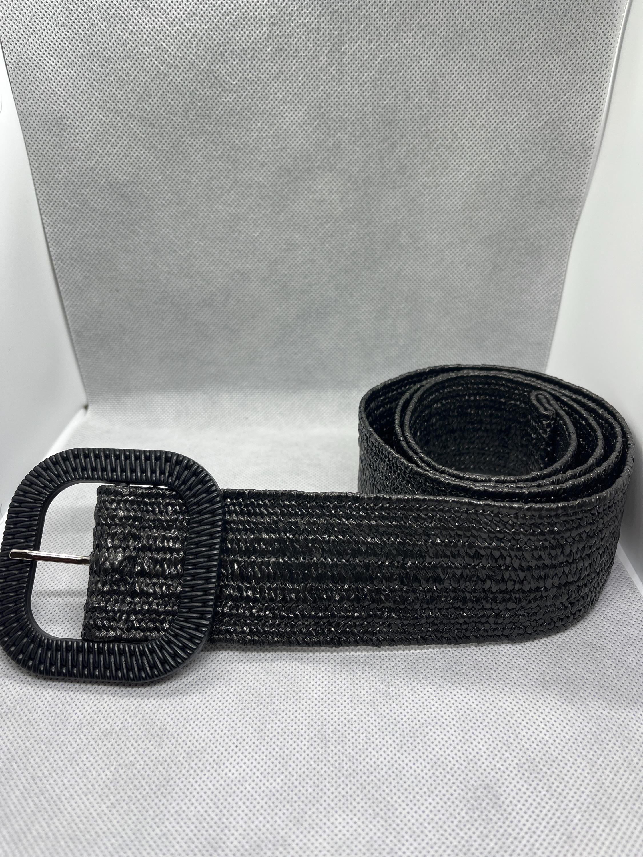 Vintage W. Germany Multicolored Woven Wide Belt | Adjustable S/M Fit Collegiate Newport Woven Italian Rayon Elastic Belt - Blue  main image 2