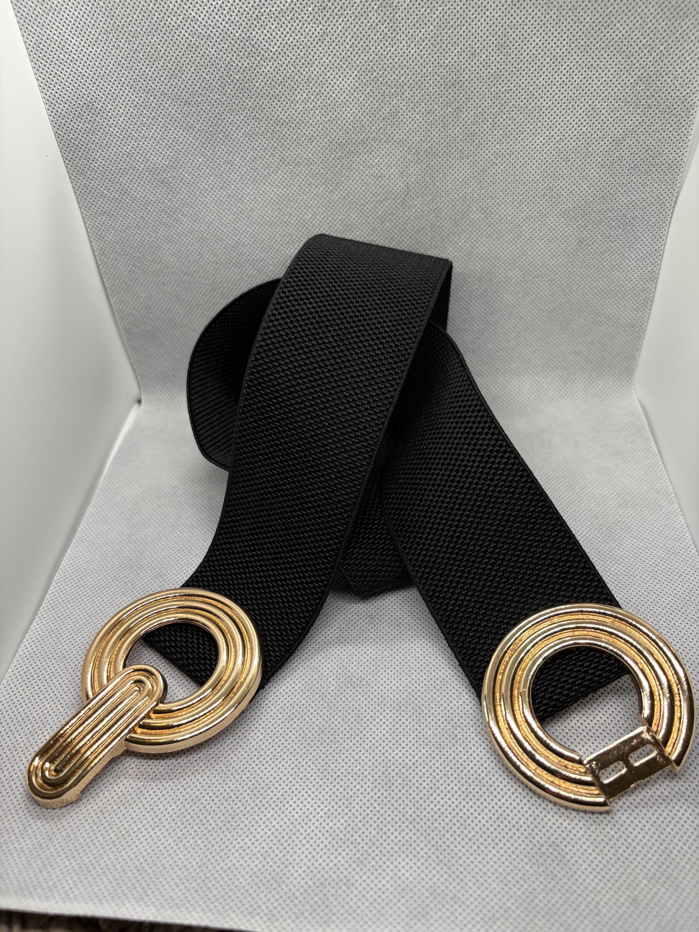 Black Elastic Stretch Belt: Woven Round Buckle, Women display picture 2
